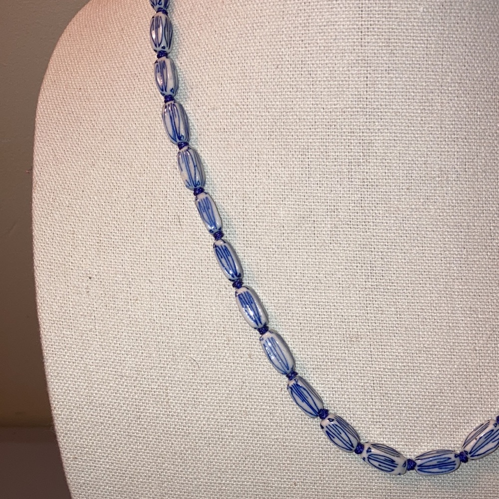 Beautiful Blue and White Ceramic Beaded Necklace